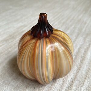 Twos Company Art Glass Pumpkin Striped Harvest Autumn Fall Thanksgiving Decor